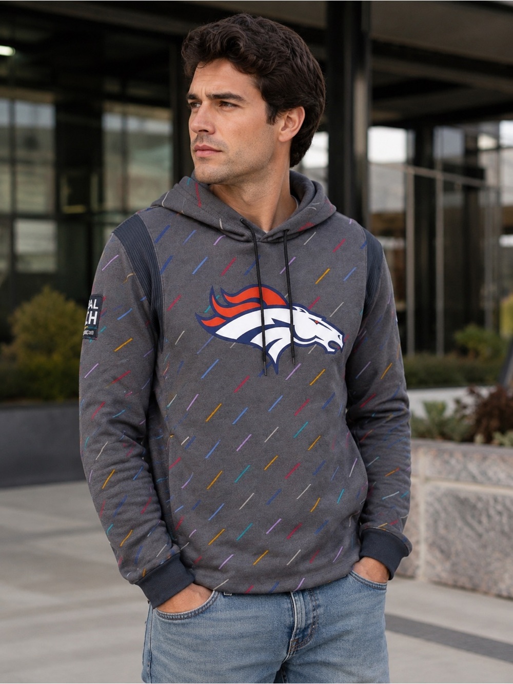 Nike Denver Broncos Crucial Catch Dri-FIT Hoodie Mens Small Charcoal Grey NFL